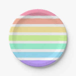 Bubblegum rainbow and white stripes paper plates