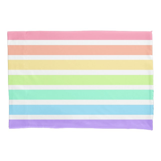 Bubblegum rainbow and white stripes pillow case (Front)