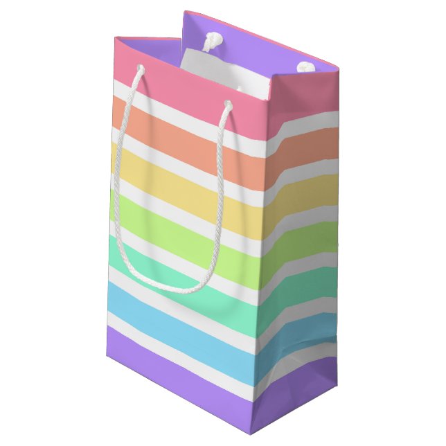 Bubblegum rainbow and white stripes small gift bag (Back Angled)