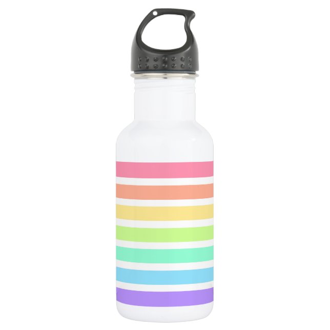Bubblegum rainbow and white stripes stainless steel water bottle (Front)
