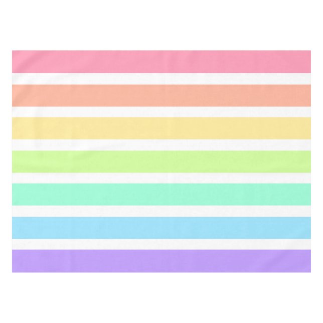 Bubblegum rainbow and white stripes tablecloth (Front (Horizontal))