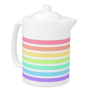 Bubblegum rainbow and white stripes teapot