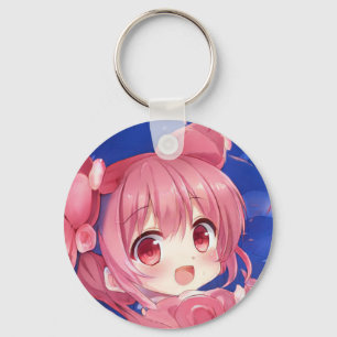 Bubblegum strawberry rose chibi anime girl manga keychain
