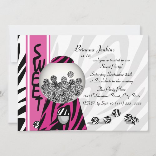 Bubblegum Stripes/ Pink Custom Invitation