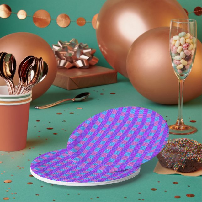 Bubblegum Tartan Print, Paper Plates (Multi)