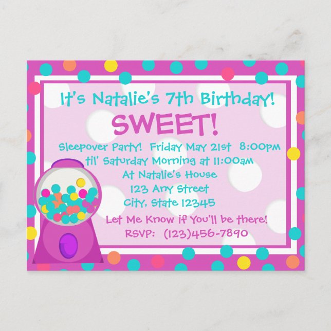 Bubblegum Treat Invitation Postcard (Front)