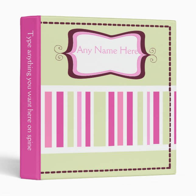 Bubblegum Trendy Stripe Modern Dot Customized 3 Ring Binder (Front/Spine)
