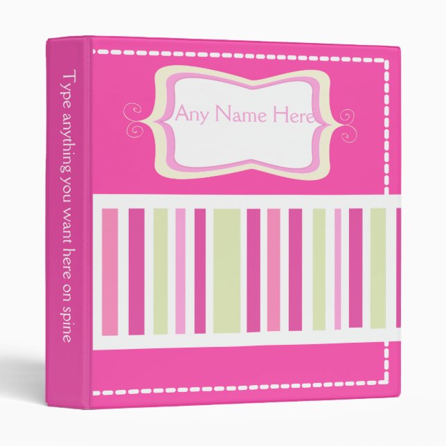 Bubblegum Trendy Stripe Modern Dot Customized 3 Ring Binder (Front/Spine)