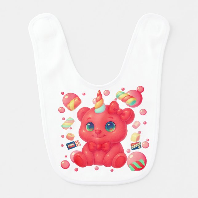 Bubblegum Unicorn Bear Baby Bib (Front)