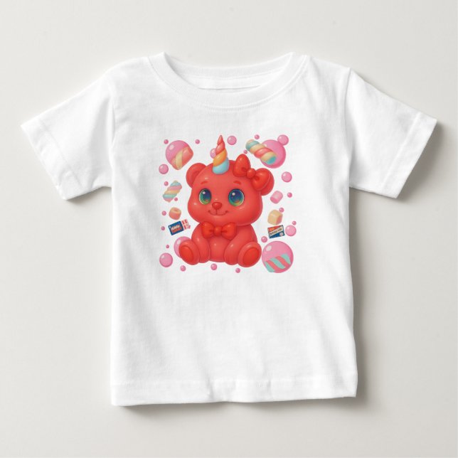 Bubblegum Unicorn Bear Baby T-Shirt (Front)