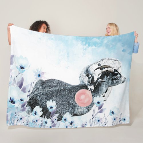 Bubblegum  Watercolor Pygmy Mom _ Baby GetYerGoat Fleece Blanket