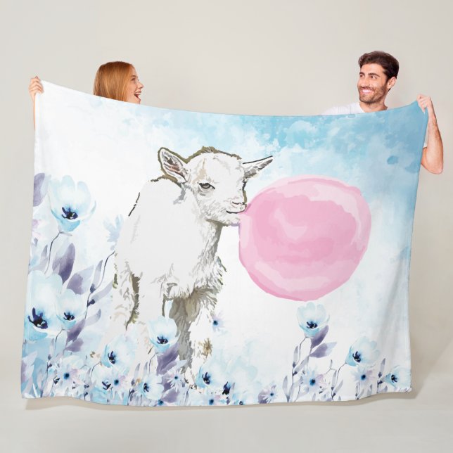 Bubblegum Watercolor Pygmy Mom & Baby  GetYerGoat™ Fleece Blanket (In Situ)