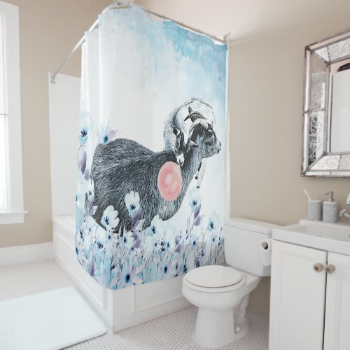 Bubblegum  Watercolor Pygmy Mom _ Baby GetYerGoat Shower Curtain