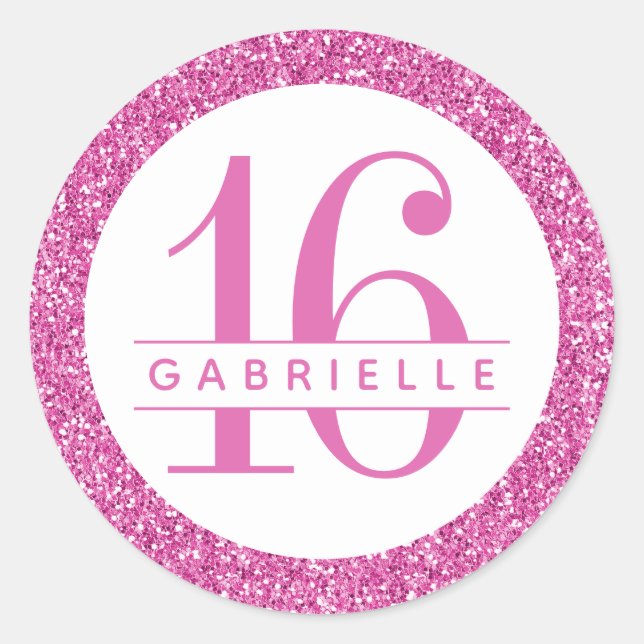 BubblegumPink Glitter Birthday Favor Sticker Label (Front)