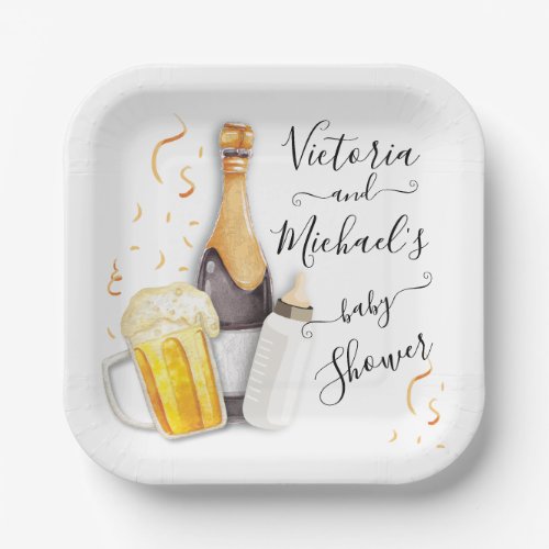 Bubbles and Beer Baby Shower Paper Plates