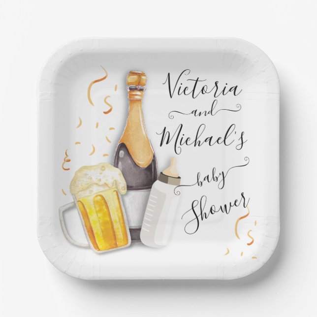 Bubbles and Beer Baby Shower Paper Plates (Front)