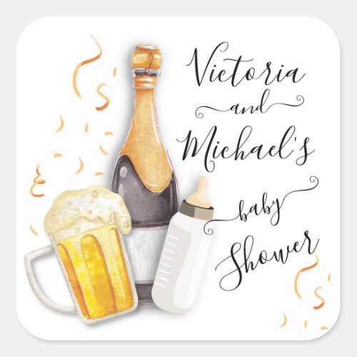 Bubbles and Beer Baby Shower Square Sticker