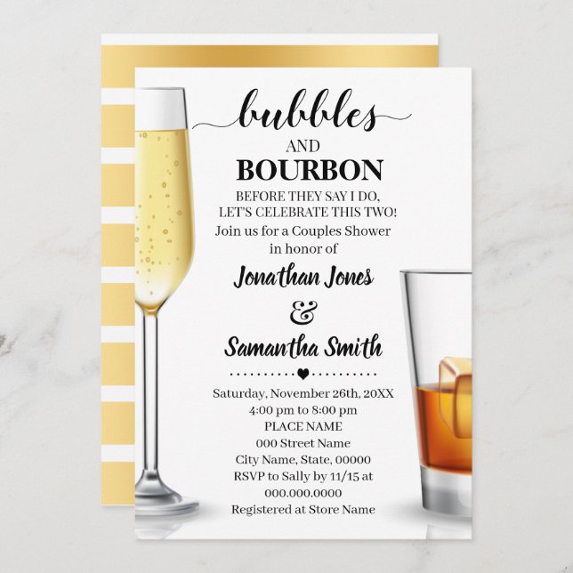 Bubbles and Bourbon before I do Couples Shower Invitation (Front/Back)