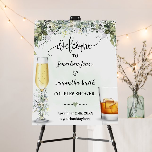 Bubbles and Bourbon Welcome Couples Shower Sign (In Situ (Stand))