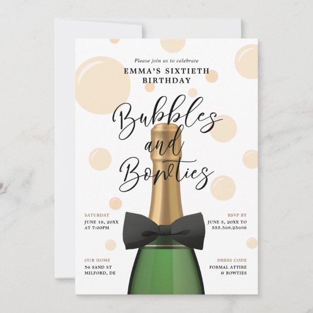Bubbles and Bowties 60th Birthday Invitation (Front)