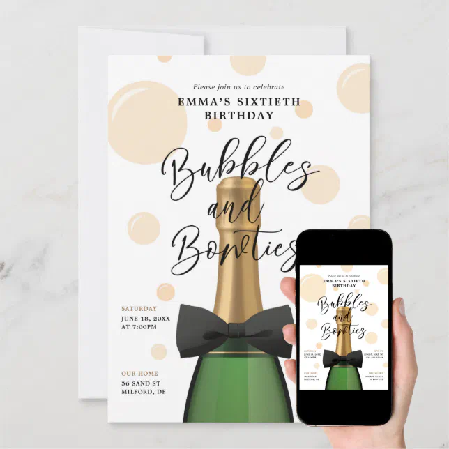 Bubbles and Bowties 60th Birthday Invitation Zazzle