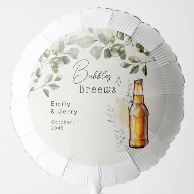 Bubbles And Breews Eucalyptus Couple Shower Party Balloon (Front)