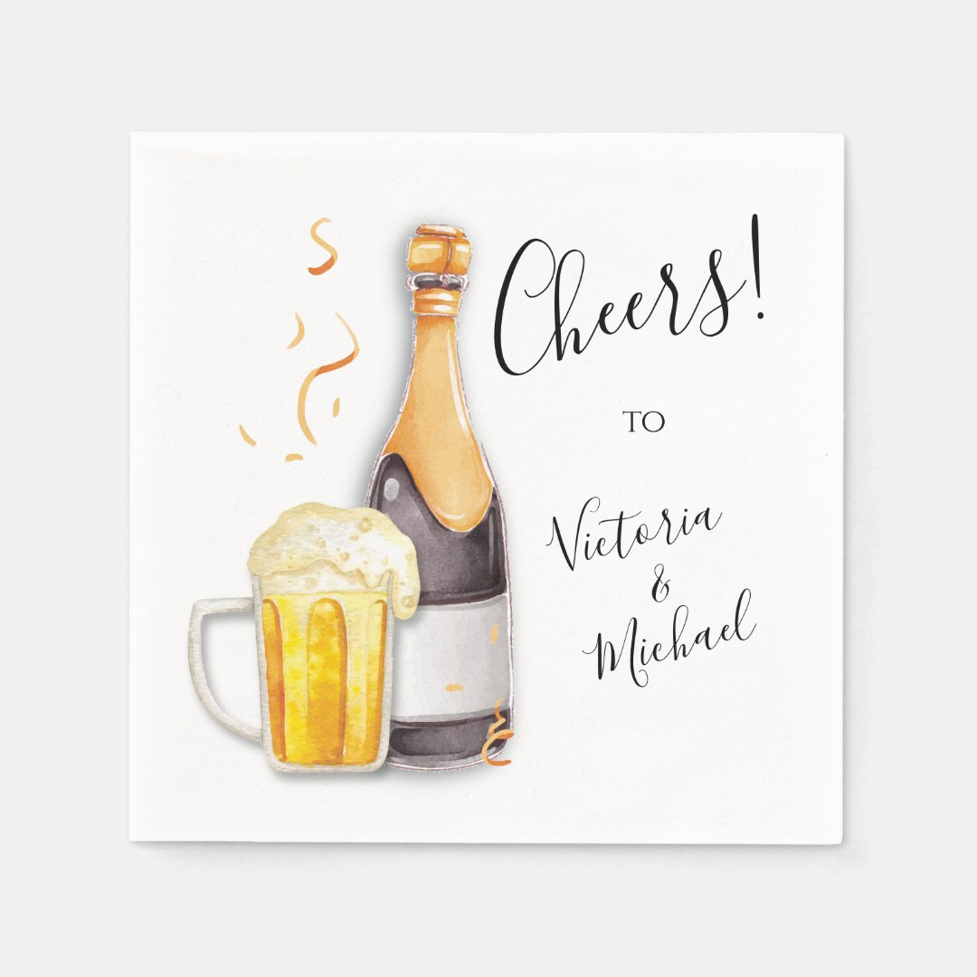 Bubbles and Brew Cheers Champagne & Beer Napkins Zazzle