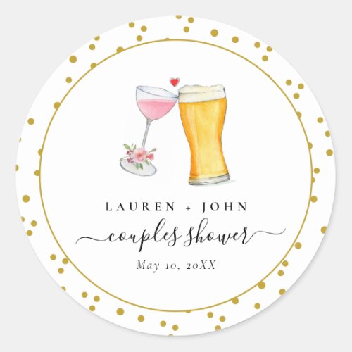 Bubbles and Brew Couples shower seal Classic Round Sticker