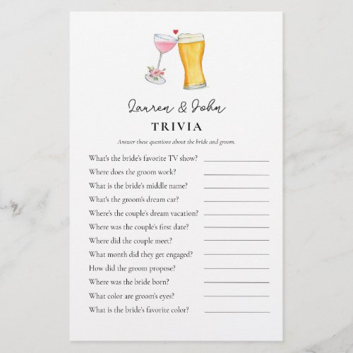 Bubbles and Brew  Couples Shower Trivia games