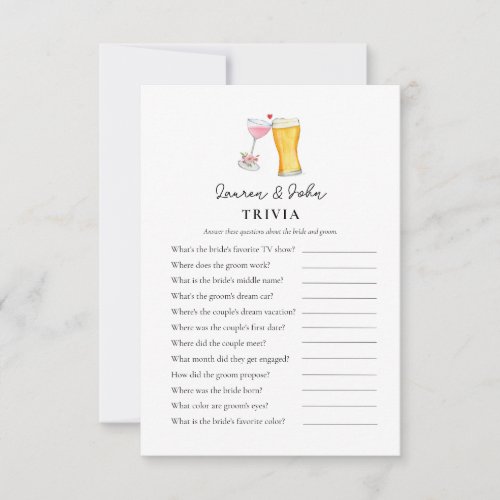 Bubbles and Brew  Couples Shower Trivia games Invitation