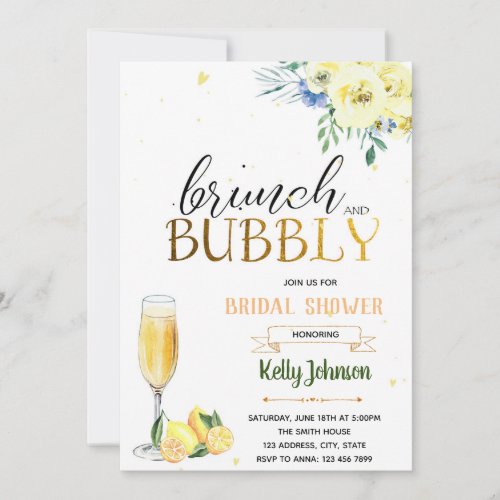 Bubbles and brew yellow flower theme invitation