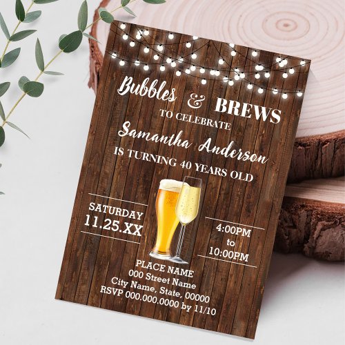 Bubbles and Brews Adults Birthday Invitation
