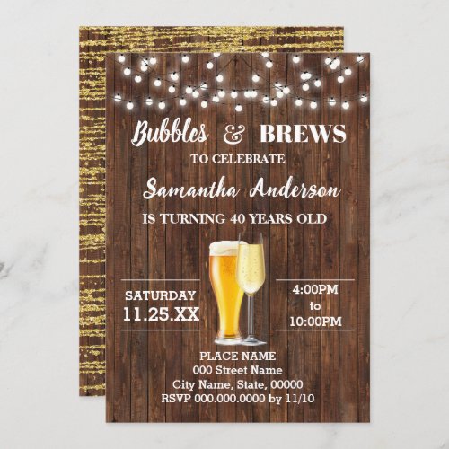 Bubbles and Brews Adults Birthday Invitation