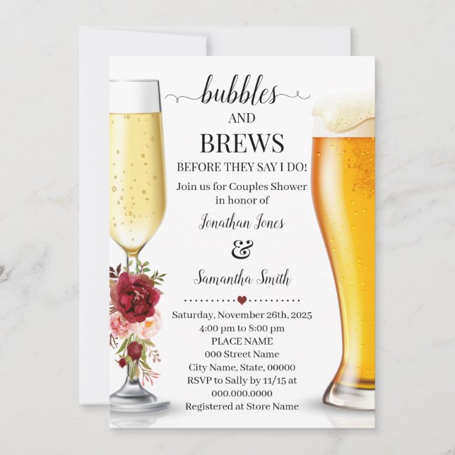 Bubbles and brews before I do couples shower Invitation (Front)