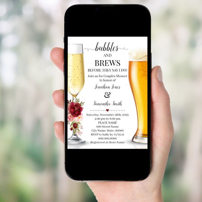 Bubbles and brews before I do couples shower Invitation (Front Digital)