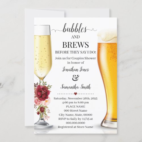 Bubbles and brews before I do couples shower Invitation