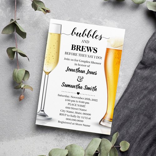 Bubbles and brews before I do couples shower Invitation