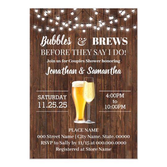 Bubbles and brews before I do rustic wedding Invitation