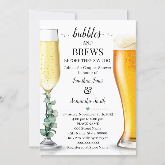 Bubbles and brews wedding shower Invitation