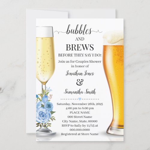 Bubbles and brews before I do wedding shower blue Invitation