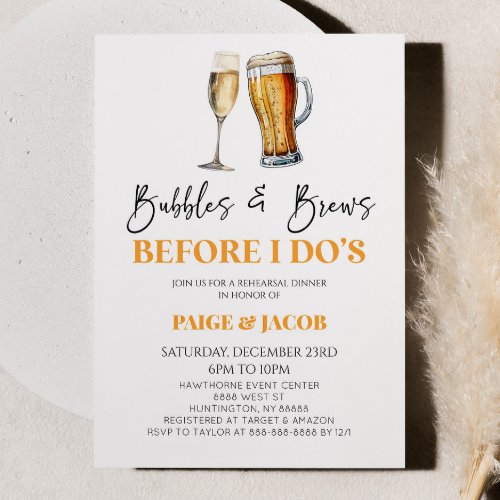 Bubbles and Brews Before I Dos Rehearsal Dinner Invitation