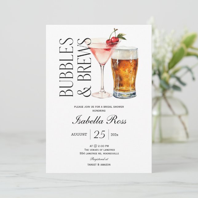 Bubbles and Brews Bridal Shower Invitation (Standing Front)