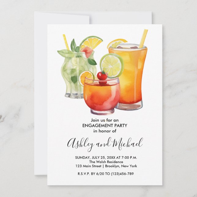 Bubbles and Brews Cocktail Engagement Party Invitation (Front)