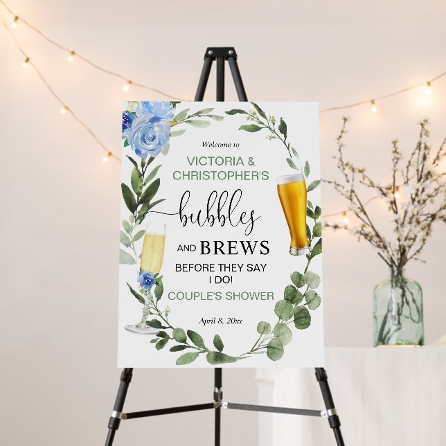 Bubbles and Brews couples baby shower welcome sign (In Situ (Stand))
