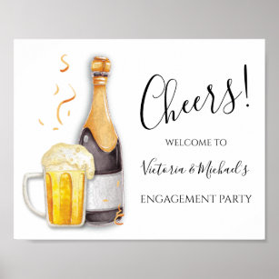 Bubbles and Brews Couples champagne beer Cheers Poster
