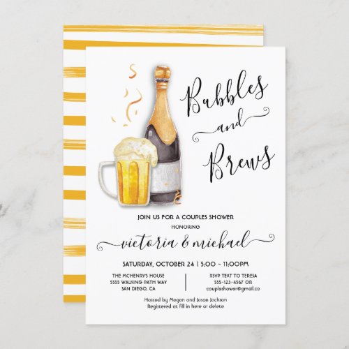 Bubbles and Brews Couples Shower champagne beer Invitation