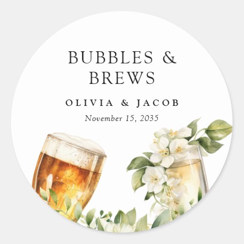 Bubbles and Brews Couples Shower Classic Round Sticker
