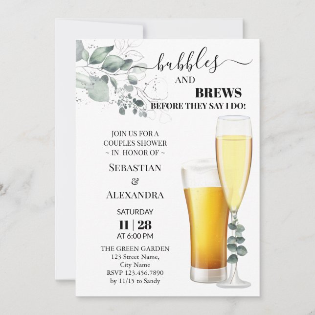 Bubbles and Brews Couples Shower Invitation (Front)