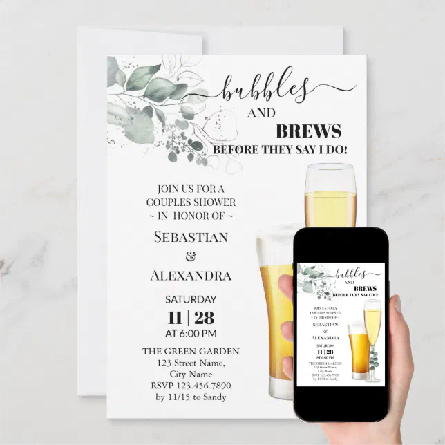 Bubbles and Brews Couples Shower Invitation Zazzle