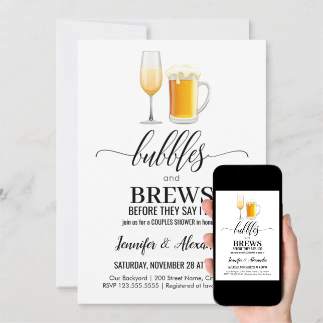 Bubbles and Brews Couples Shower Invitation Zazzle